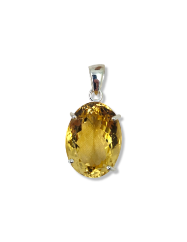 PENDENTIF FACETTES CITRINE SERTI ARGENT 925