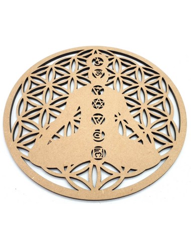 Plaque Bois 7 Chakras Fleur de Vie 20cm